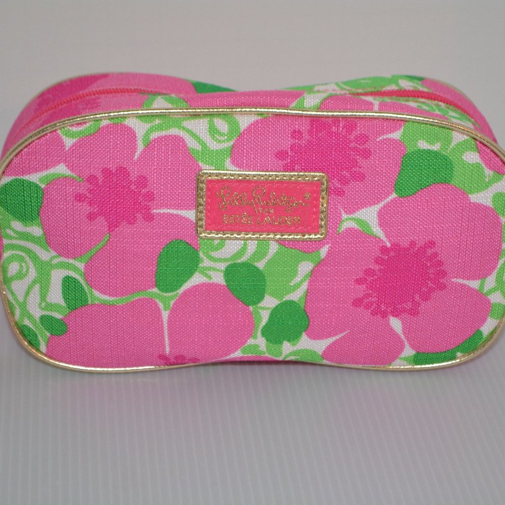 Lilly Pulitzer For Estee Lauder Cosmetic Bag Makeup Tote Pink Green Floral 5 x 9